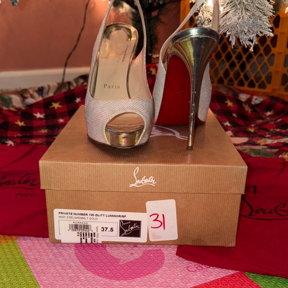 Christian Louboutin Glittering Silver Peep-Toe Heels